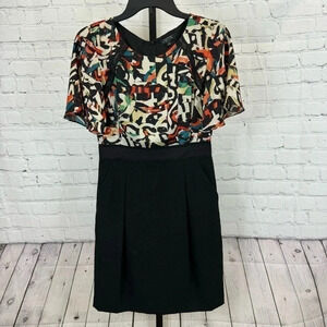 Tahari Multicolored Top Black Bottom Shift Dress Size 4P